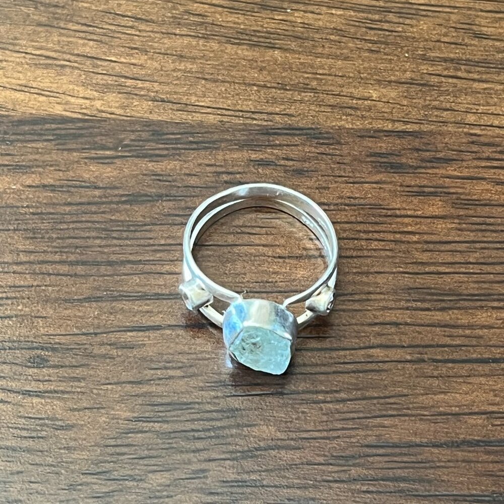 925 Silver Aquamarine Ring Sz 7.5 - Picture 3 of 5